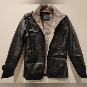 Men's faux leather jacket fur-lined button-down Size XL  New